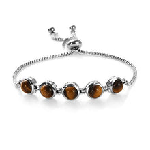 Load image into Gallery viewer, Karis Stainless Steel Tigers Eye Platinum Bolo Bracelet Fashion Jewelry for Women Adjustable