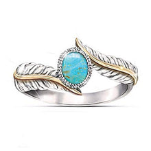Load image into Gallery viewer, Digital baby Magnificent Women's Jewelry 925 Sterling Silver Turquoise Feather Ring 18K Gold Proposal Gift Cocktail Party Rings Bridal Wedding Size 5-10
