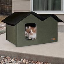 Load image into Gallery viewer, K&H Pet Products Outdoor Heated Kitty House Extra-Wide Olive/Black 26.5" x 15.5" x 21.5" 20W