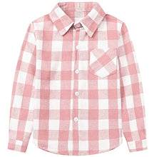 Load image into Gallery viewer, Kids Girls Long Sleeves Button Down Gingham Plaid Flannel Shirt Tops for Toddlers Baby and Little Girls, Pink White Plaid, 11-12 Years/Tag 180
