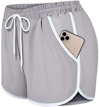 Load image into Gallery viewer, Fulbelle Comfy Shorts for Women, Teen Girls Exercise Workout Yoga Sports Running Athletic Gym Clothes Casual Summer Spring Elastic Breathable Sweat Shorts Gray and White Medium