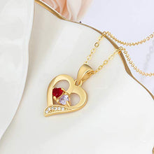 Load image into Gallery viewer, Love Jewelry Personalized 2 Names Necklace with 2 Heart Simulated Birthstone Couple Pendant Necklace for Women (Gold)