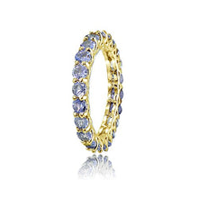 Load image into Gallery viewer, Ice Gems Yellow Gold Flashed Silver Tanzanite 3mm Round-Cut Eternity Band Ring, Size 7