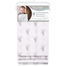 Load image into Gallery viewer, Stag and Moose 4 Pack Flannel Baby Burp Cloth Set - Grey Forest Animals 100% Cotton