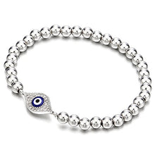 Load image into Gallery viewer, COOLSTEELANDBEYOND Beads Bracelet for Women Men with Cubic Zirconia Protection Evil Eye