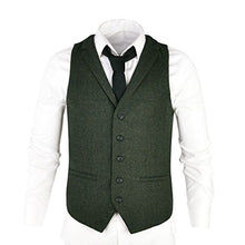 Load image into Gallery viewer, VOBOOM Mens Herringbone Tailored Collar Waistcoat Fullback Wool Tweed Suit Vest (Army Green, Small)