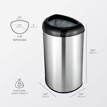 Load image into Gallery viewer, NINESTARS OTT-50-19BK Open Top Office Bathroom Trash Can, 13 Gal 50L, Stainless Steel Base (D Shape, Black Lid)