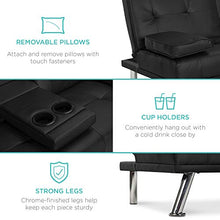 Load image into Gallery viewer, Best Choice Products Faux Leather Upholstery 3-Piece Modular Modern Living Room Sofa Sectional Furniture Set w/Convertible Single & Double Seat Futon Beds, Ottoman, Reclining Backrests - Black