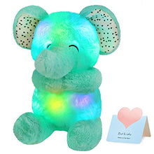 Load image into Gallery viewer, Houwsbaby Light up Elephant Stuffed Animal Floppy LED Plush Toy Night Lights Glow Pillow Birthday Gifts for Kids Toddler Girls, Green, 10.5''