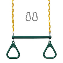 Load image into Gallery viewer, Jungle Gym Kingdom 18" Trapeze Swing Bar Rings 48" Heavy Duty Chain Swing Set Accessories & Locking Carabiners (Green)