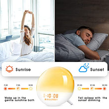 Load image into Gallery viewer, Sunrise Alarm Clock, Wake Up Light with Dual Alarms Clock for Bedrooms, Smart Alarm Clock for Heavy Sleepers Adults Kids, 7 Nature Sounds & Snooze, FM Radio, 7 Colors Ambient Lamp, Ideal for Gift