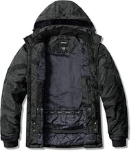 Load image into Gallery viewer, TSLA Men's Winter Ski Jacket, Waterproof Warm Insulated Snow Coats, Cold Weather Windproof Snowboard Jacket with Hood, 2 Front Zip Print Jacket Camo Black, Small