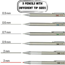 Load image into Gallery viewer, Mr. Pen- Metal Mechanical Pencil Set with Lead and Eraser Refills, 5 Sizes, 0.3, 0.5, 0.7, 0.9, 2mm, Drafting, Sketching, Architecture, Drawing Mechanical Pencils, Metal Mechanical Pencils