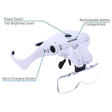 Load image into Gallery viewer, YOCTOSUN LED Head Magnifier, Rechargeable Hands Free Headband Magnifying Glass with 2 Led, Professional Jeweler's Loupe Light Bracket and Headband are Interchangeable