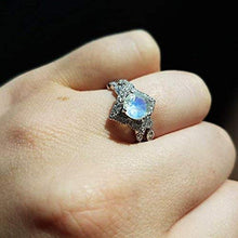 Load image into Gallery viewer, Round Moonstone Bridal Set- Rainbow Moonstone Engagement Ring Set- Alternative Wedding Set Ring- Sterling Silver Halo Engagement Set