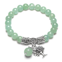 Load image into Gallery viewer, Top Plaza Stretch Green Aventurine Tree of Life Lucky Stone Bracelet Reiki Healing Crystal Gemstone Dangle Charms Pendant Birthstone Bracelet(6.2")