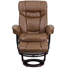 Load image into Gallery viewer, Flash Furniture Contemporary Multi-Position Recliner and Curved Ottoman with Swivel Mahogany Wood Base in Palimino LeatherSoft