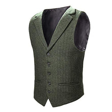 Load image into Gallery viewer, VOBOOM Mens Herringbone Tailored Collar Waistcoat Fullback Wool Tweed Suit Vest (Army Green, Small)