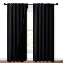 Load image into Gallery viewer, NICETOWN 100% Blackout Curtains Heat Blocking, Durable Black Lined Blackout Curtains for Bedroom, Energy Saving Long Curtains for Patio Sliding Glass Door, Black, 52-inch x 95-inch, 2 Panels