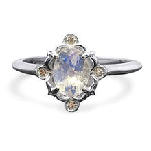 Load image into Gallery viewer, Moonstone Engagement Ring - .925 Sterling Silver Victorian Moonstone Engagement Ring - Vintage Inspired Moonstone Ring - Rainbow Moonstone Ring