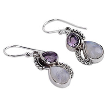 Load image into Gallery viewer, NOVICA Multi-Gem Rainbow Moonstone .925 Sterling Silver Dangle Earrings, Two Teardrops'