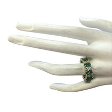 Load image into Gallery viewer, 5.71 Carat Natural Green Emerald and Diamond (F-G Color, VS1-VS2 Clarity) 14K Yellow Gold Eternity Ring for Women Exclusively Handcrafted in USA