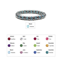 Load image into Gallery viewer, Accents Kingdom Women's Magnetic Hematite Tuchi Simulated Pearl Bracelet with Simulated Aquamarine Crystal, 7.5"