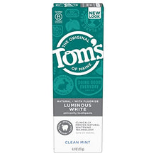 Load image into Gallery viewer, Tom's of Maine Natural Luminous White Toothpaste with Fluoride, Clean Mint, 4.7 oz. (Packaging May Vary)