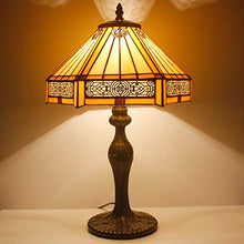 Load image into Gallery viewer, Tiffany Lamps Yellow Hexagon Stained Glass Lampshade Antique Base Mission Style End Coffee Table Lamps Read Lighting W12 H18 Inch for Living Room Bedroom Bedside Desk S011 WERFACTORY