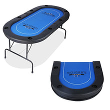 Load image into Gallery viewer, Vilobos Poker Table Foldable 6-8 Players Folding Poker Table Fully Assembled Casino-Style Texas Hold'em Poker Table with Faux Leather Padded Rails and Cup Holders, Blue