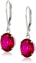 Load image into Gallery viewer, Sterling Silver Oval Created Ruby Dangle Earrings