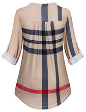 Load image into Gallery viewer, Plaid Tunic,Viracy Women Shirts for Leggings 3/4 Roll Sleeve Blouses V Neck Loose Pattern Dressy Henleys Business Casual Top Easy Fit Flowy Aline Pullover Soft Surroundings Beige 2XL