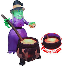 Load image into Gallery viewer, 6 FT Halloween Inflatable Witch with Cauldron Inflatable with Projected 3D Fake Fire Light and Build-in LEDs Blow Up Inflatable for Halloween Party Indoor, Outdoor, Yard, Garden, Lawn Decorations