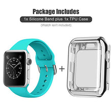 Load image into Gallery viewer, Huishang Compatible for Apple Watch Band 38mm with Screen Protector Case, Soft Silicone Sport Replacement Wristband for iWatch Series 3 2 1 (38mm, Teal)