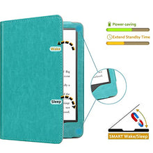 Load image into Gallery viewer, RSAquar New Kindle Paperwhite Case for 11th Generation eReader, 6.8” 2021 Edition, Premium PU Leather Cover with Auto Sleep Wake, Hand Strap, Card Slot, and Foldable Stand, Sky Blue
