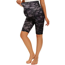 Load image into Gallery viewer, MAZUSPORTS Women's Maternity Yoga Shorts Over The Belly Active Comfy Biker Workout Running Athletic Shorts Side Pockets Camo, Small