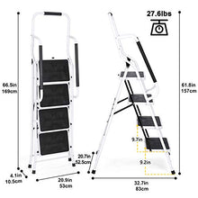 Load image into Gallery viewer, charaHOME 4 Step Ladder Step Stool 500 lb Capacity Folding Portable Ladder Steel Frame with Safety Side Handrails Non-Slip Wide Pedal Kitchen and Home Stepladder with Attachable Tool Bag