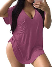 Load image into Gallery viewer, JIOTANG L-4XL Plus Size Tops for Women Casual Scoop Collar Short Sleeves T Shirts with Pocket (20Plus, New Burgundy Flower)