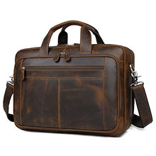Load image into Gallery viewer, Augus Business Travel Briefcase Genuine Leather Duffel Bags for Men Laptop Bag fits 15.6 inches Laptop YKK Metal Zipper (Dark brown)