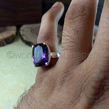 Load image into Gallery viewer, amethyst ring, dark purple amethyst solitaire ring, february birthstone jewelry, purple 925 sterling silver, men's engagemnet band, eternity love promise ring band