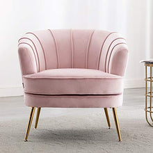 Load image into Gallery viewer, Artechworks Modern Velvet Barrel Chair Accent Armchair with Golden Legs for Living Room Bedroom Home Office, Channel Tufted Back Club Chair, Pink