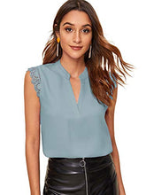 Load image into Gallery viewer, Milumia Women's Elegant Notch Neck Sleeveless Blouse Guipure Lace Work Office Solid Top Dusty Blue Small
