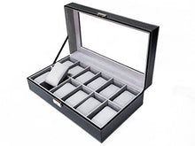 Load image into Gallery viewer, Sodynee WBPU12-03 Watch Dislpay Box Organizer, Pu Leather with Glass Top, Large, Black