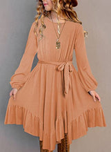 Load image into Gallery viewer, blibean Girl Fall Boho Dress Kid Long Sleeve Tween Bohemian A-Line Round Neck Child Dresses Solid Maxi Flowy Swing Clothes Size 8-9 Years Large Orange