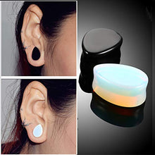 Load image into Gallery viewer, HQLA 2 Pairs Teardrop Clear Opalite Moonstone & Black Obsidian Natural Stone Plug Tunnels Ear Gauges Expanders Stretcher Body Piercings (0g(8mm))