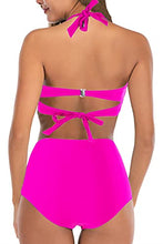 Load image into Gallery viewer, Adisputent Womens High Waisted Bathing Suits Push Up Halter Top Ruched Bottoms Bikini Sexy Tummy Control Two Piece Swimsuits Rose XXL