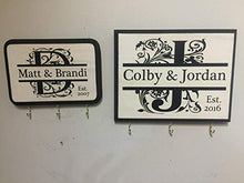 Load image into Gallery viewer, Personalized Monogram Key Holder with Couple's name and Established Year. Wedding Gift - Anniversary Gift - Couple's Gift. Laser Engraved Gift.