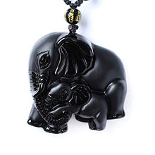 Load image into Gallery viewer, Handmade natural obsidian auspicious wealthy mother elephant jade pendant necklace
