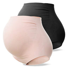 Load image into Gallery viewer, SUNNYBUY Women's Maternity High Waist Underwear Pregnancy Seamless Soft Hipster Panties Over Bump (1Black 1Skin-2pk M)