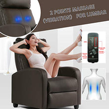 Load image into Gallery viewer, Recliner Chair for Living Room Massage Recliner Sofa Reading Chair Winback Single Sofa Home Theater Seating Modern Reclining Chair Easy Lounge with PU Leather Padded Seat Backrest (Brown)